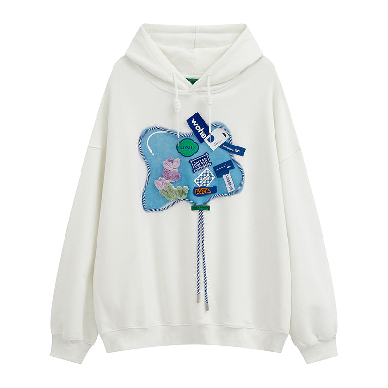 Decorative Tags Logo Print Hoodie