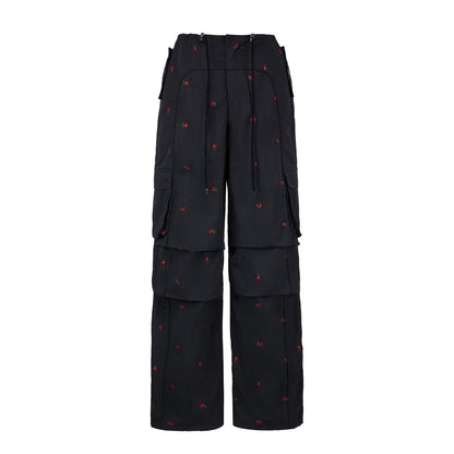 Cherry Embroidered Cargo Pants