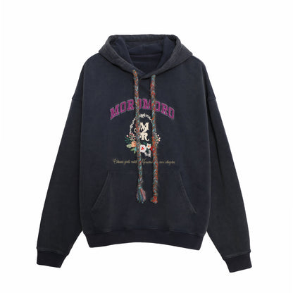 Colorful Yarn Rope Floral Emblem Embroidered Hoodie