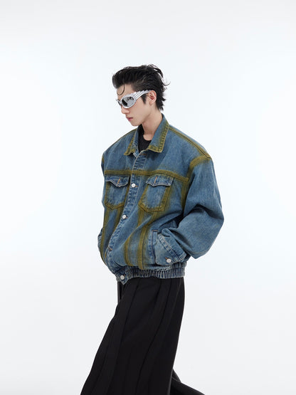 Washed Spray-Paint Gradient Denim Jacket