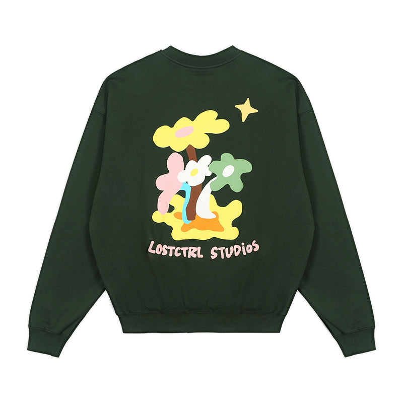 LOSTCTRL Twin Flowers Foam Print Sweatshirt