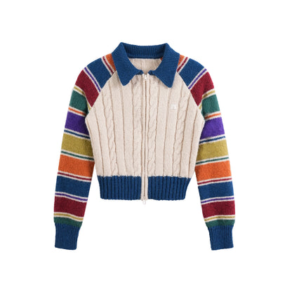 Rainbow Striped Raglan Sleeve Cardigan