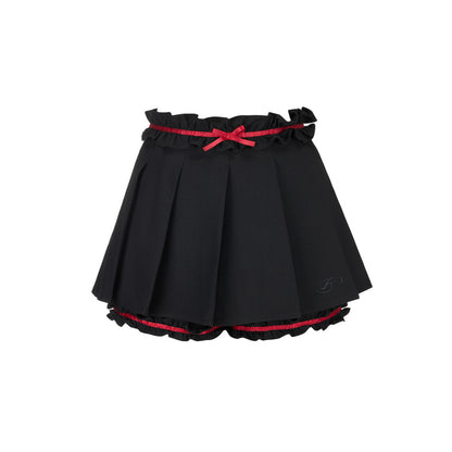 Ruffled Trim Pleated Skirt