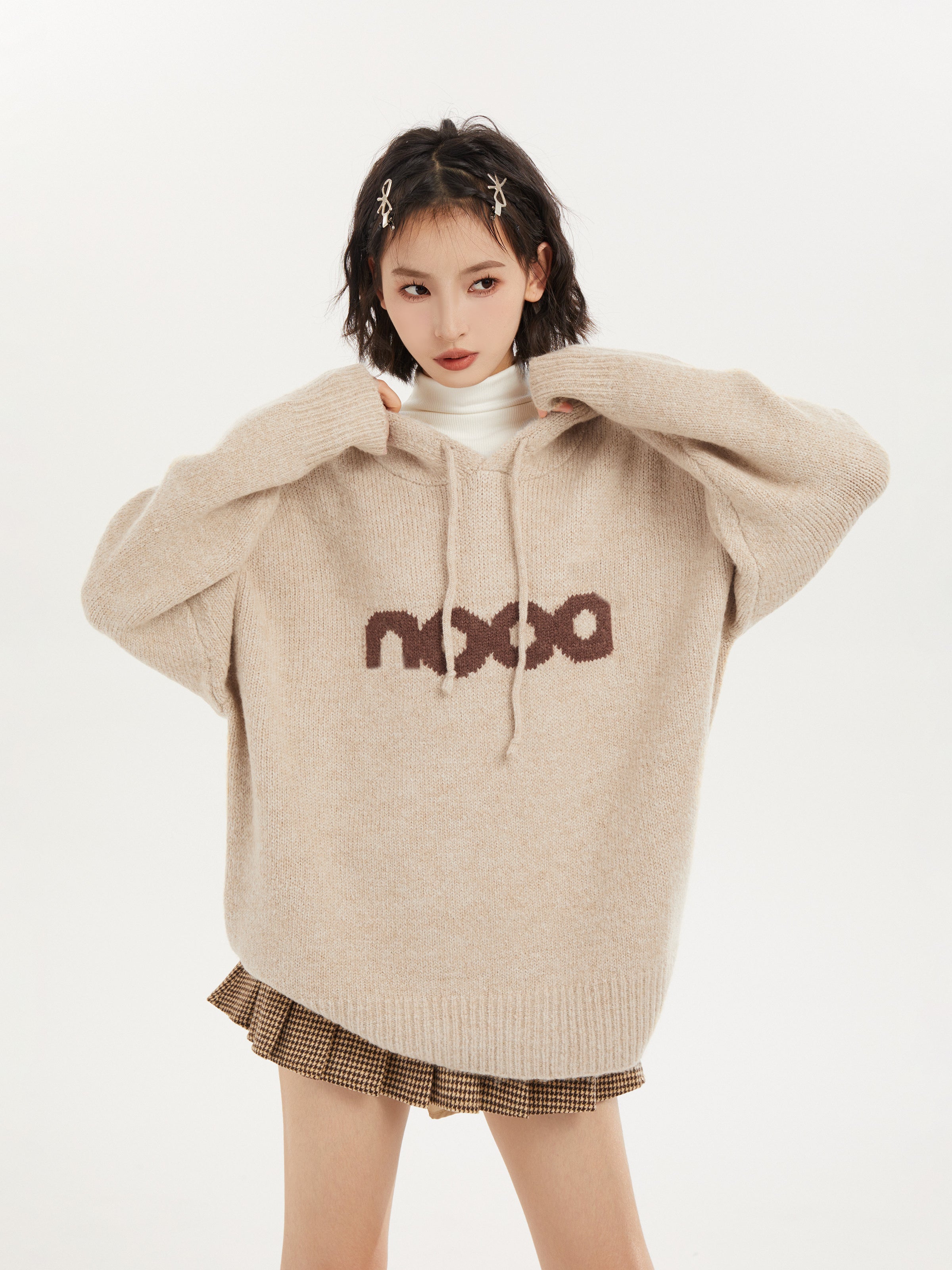 Letter Knitted Hoodie Sweater