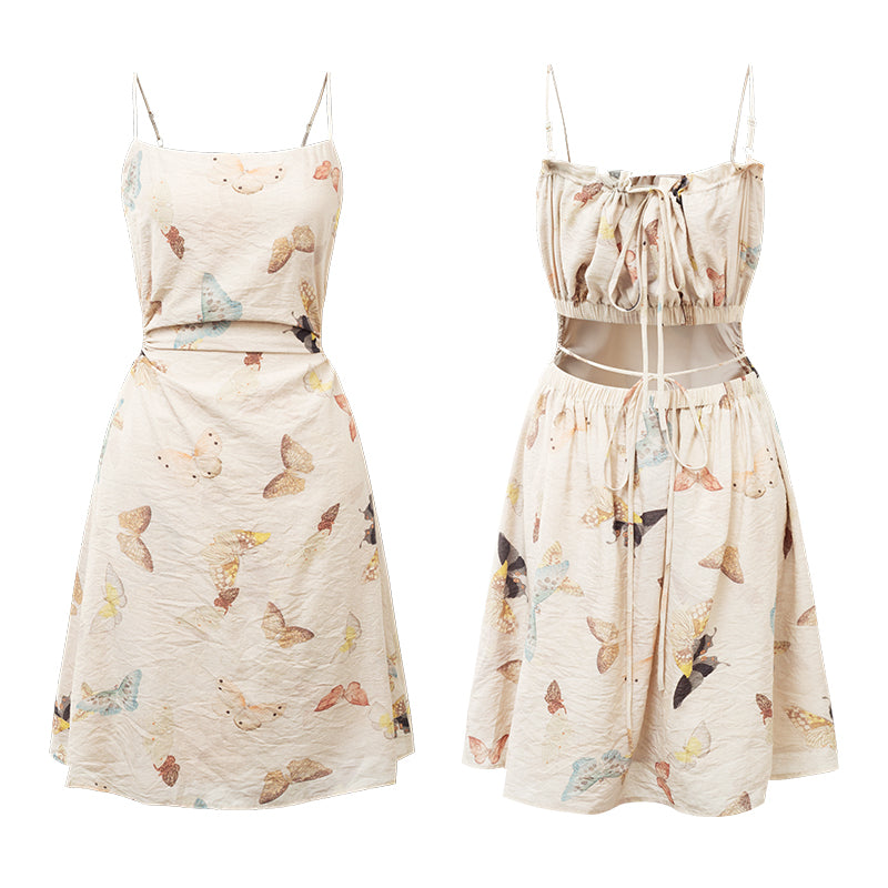 French Style Butterfly Print Cami Dress