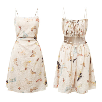 French Style Butterfly Print Cami Dress