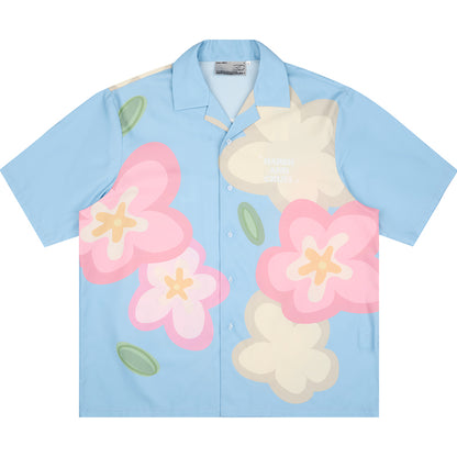 Hand-Drawn Floral Print Short Sleeve Shirt