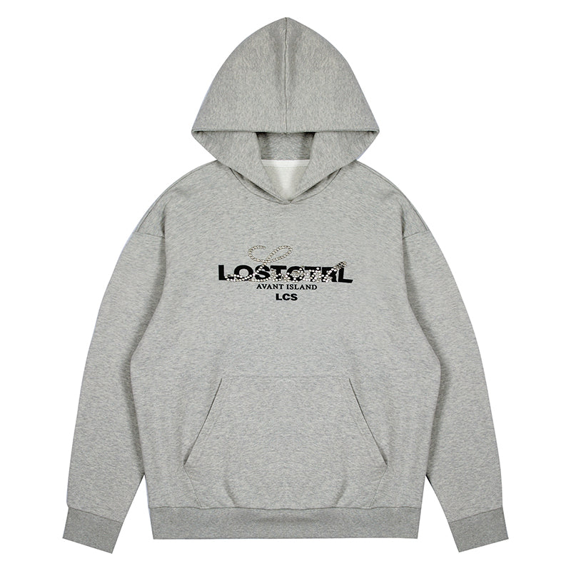 LOSTCTRL Studded Rhinestone Print Hoodie