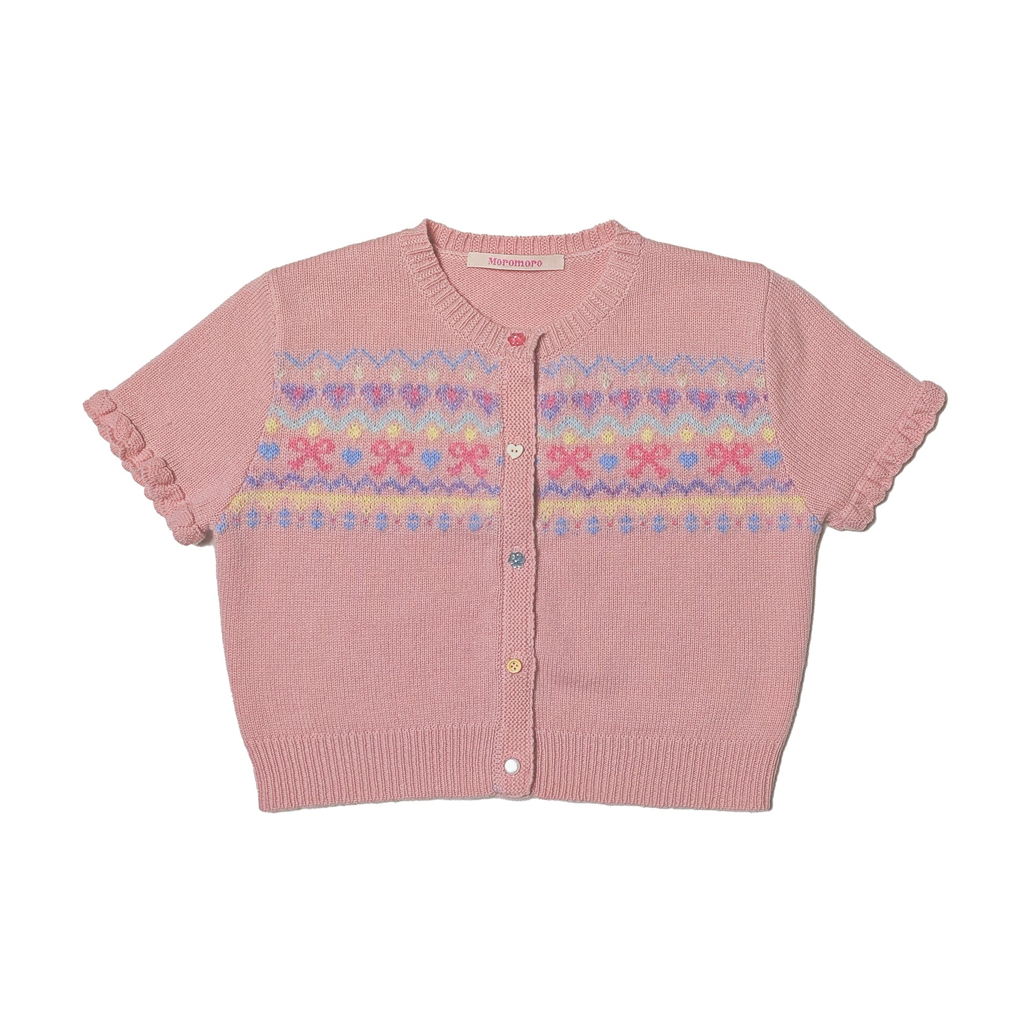 Fair Isle Butterfly Pattern Short Sleeve Cardigan