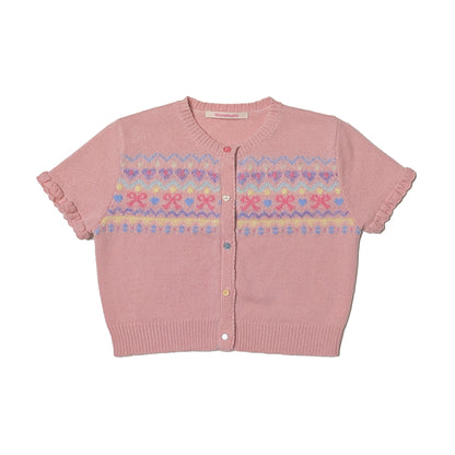 Fair Isle Butterfly Pattern Short Sleeve Cardigan