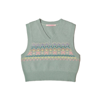 Butterfly Pattern V-Neck Knit Vest