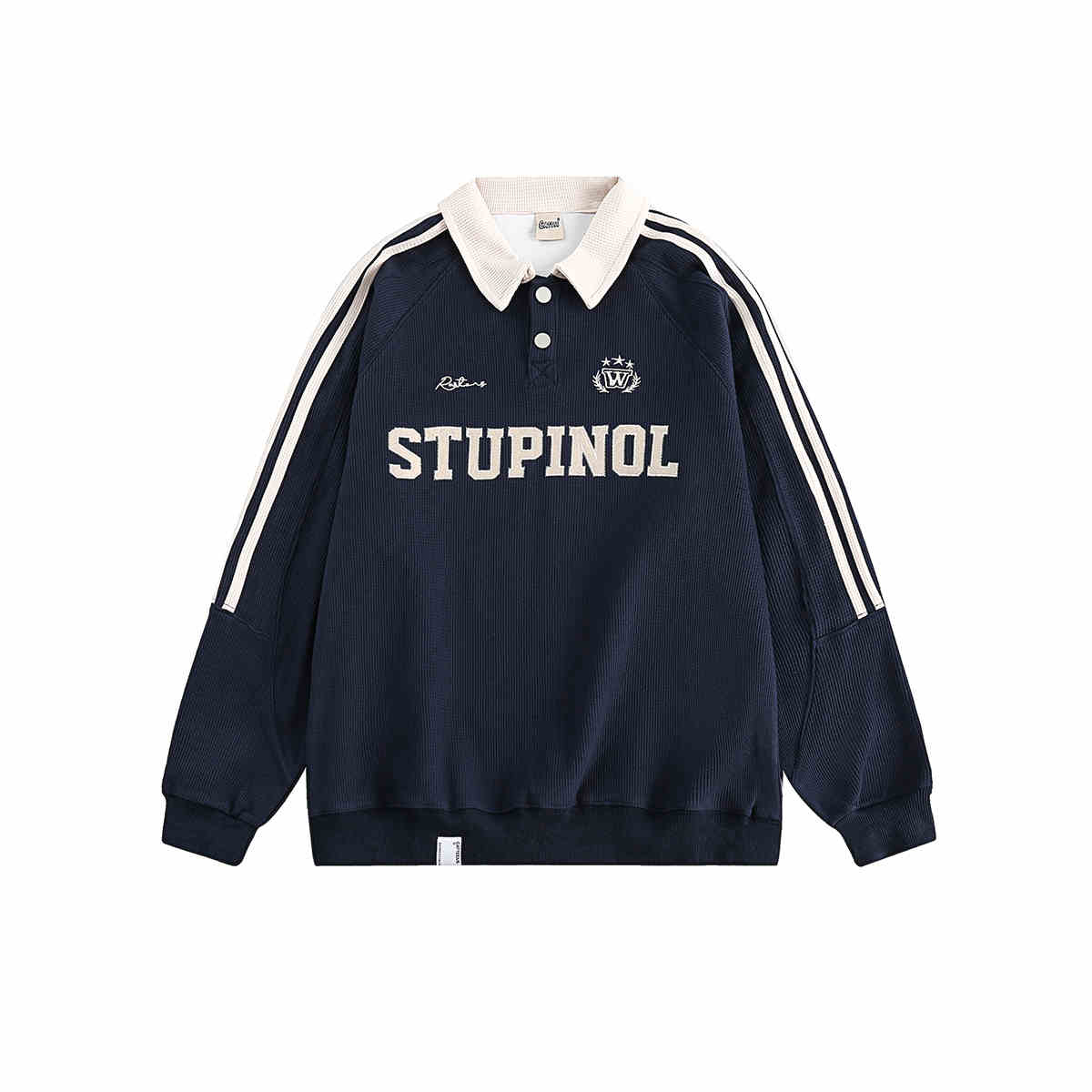 Vintage Polo Collar Waffle Jersey Sweatshirt