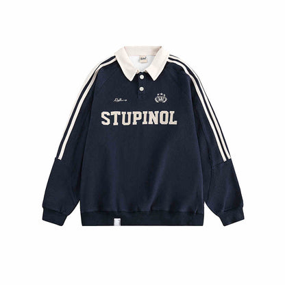 Vintage Polo Collar Waffle Jersey Sweatshirt