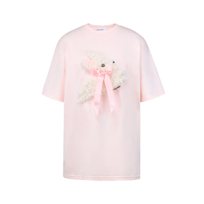 Embroidered Fuzzy Bunny Print Tee