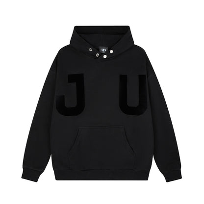 JUNI Plush Letter Puff Print Hoodie