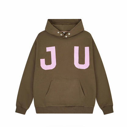 JUNI Plush Letter Puff Print Hoodie