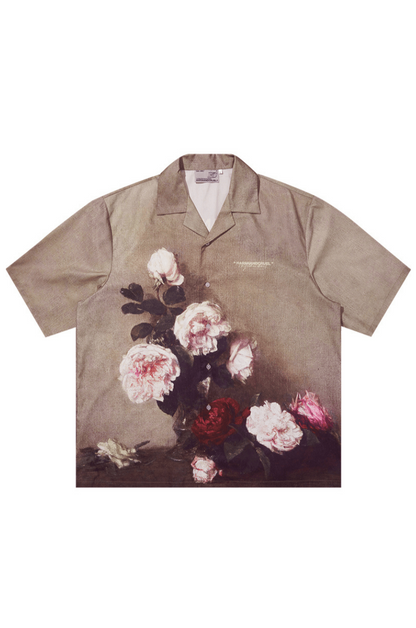 Vintage Floral Oil Painting Cuban Collar Shirt