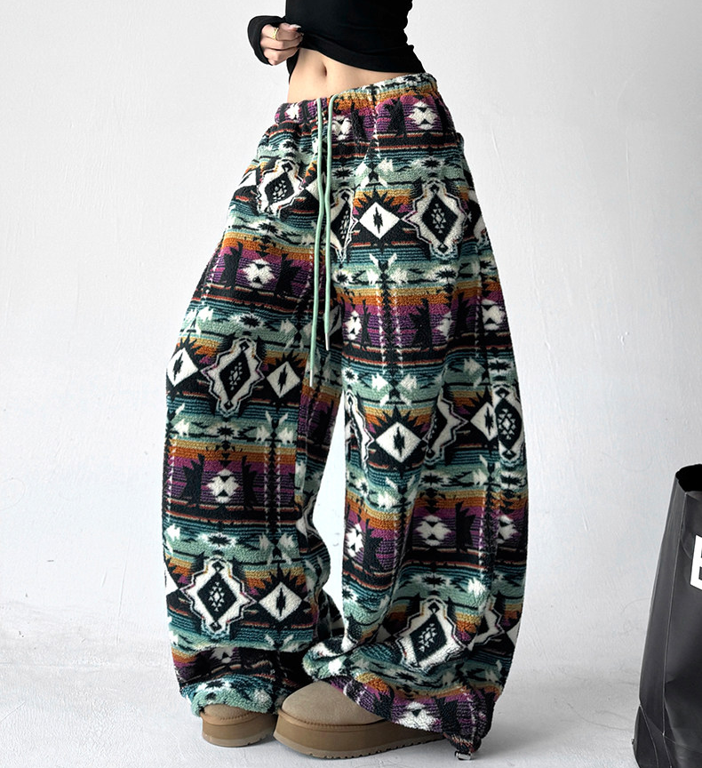 Oversized Fair Isle Stripe Sherpa Pants