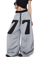 Contrast Patch Embroidered Double Waist Sweatpants