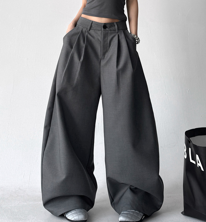 Draped Fit Pleated Wide Leg Trousers