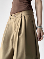 Draped Fit Pleated Wide Leg Trousers