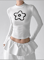 Abstract Flower Graphic Fitted Long - Sleeve Tee - COPPING THREADS - CT Select