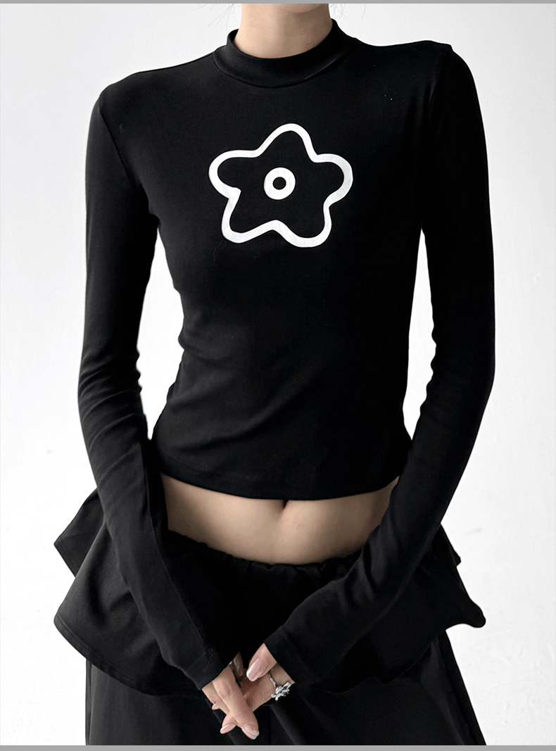 Abstract Flower Graphic Fitted Long - Sleeve Tee - COPPING THREADS - CT Select