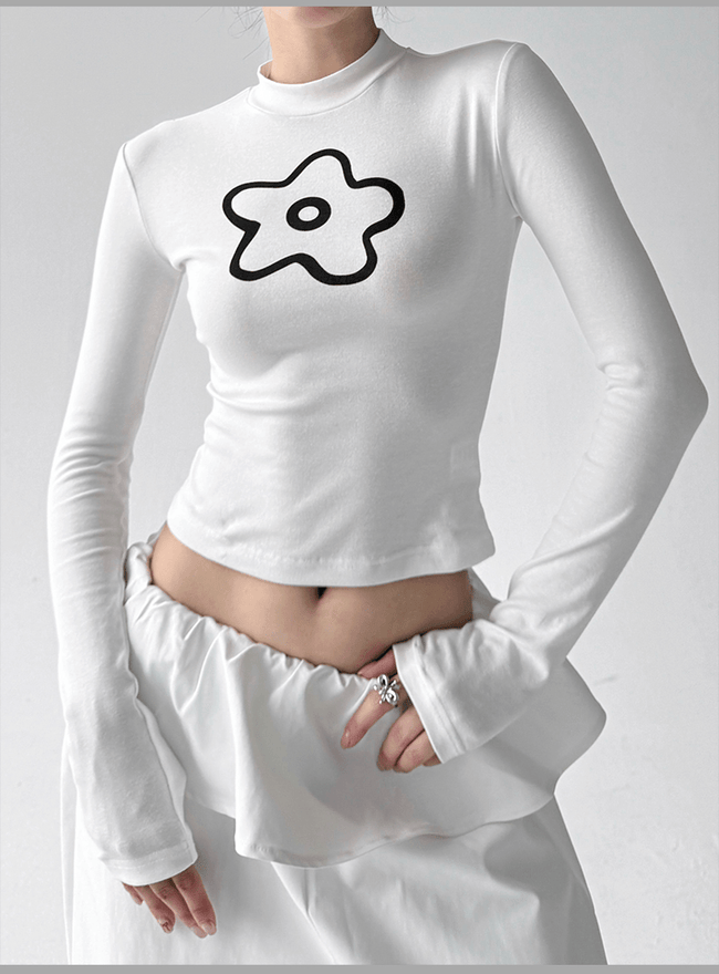 Abstract Flower Graphic Fitted Long - Sleeve Tee - COPPING THREADS - CT Select Hover Image