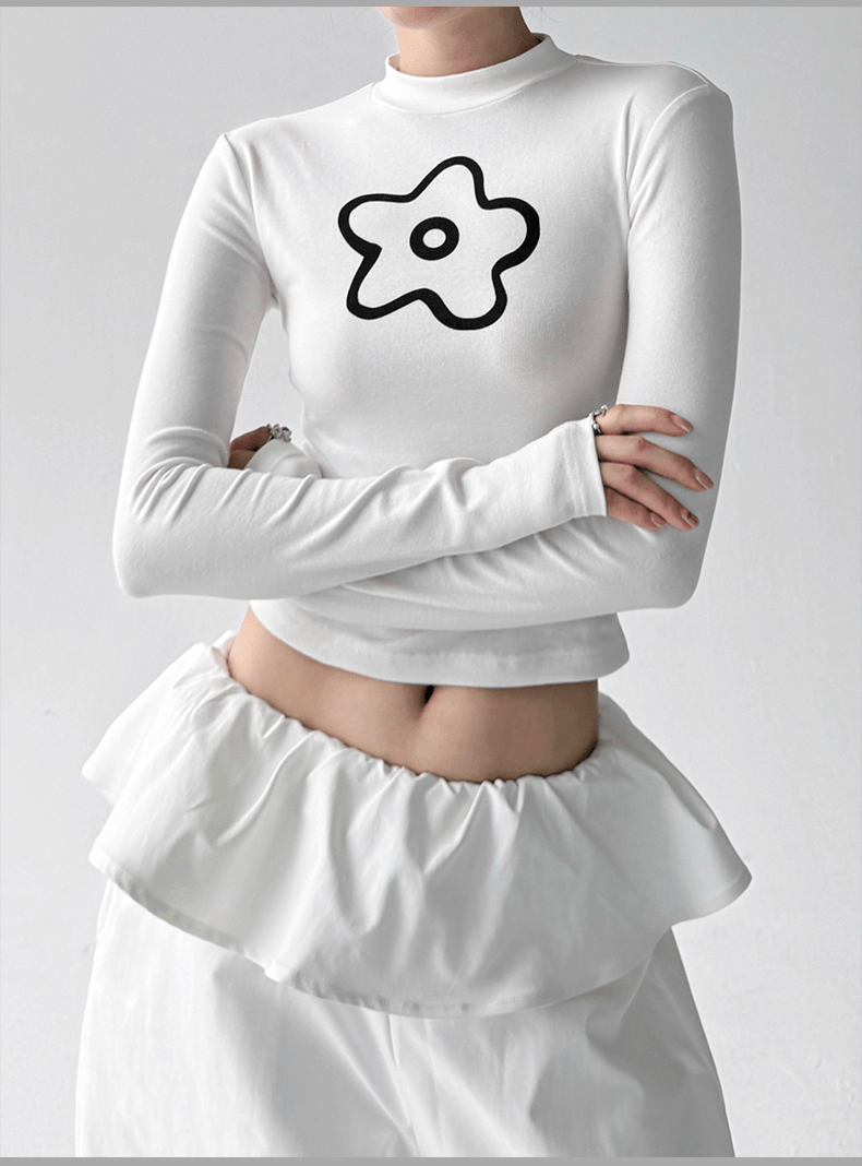 Abstract Flower Graphic Fitted Long - Sleeve Tee - COPPING THREADS - CT Select