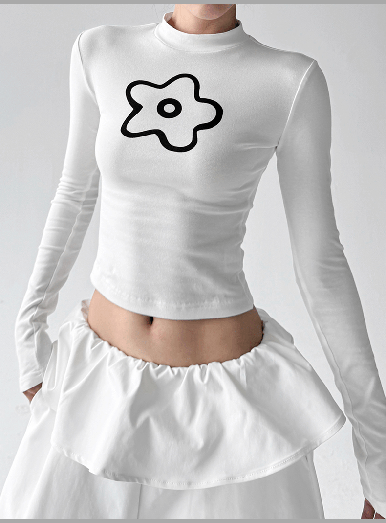 Abstract Flower Graphic Fitted Long - Sleeve Tee - COPPING THREADS - CT Select