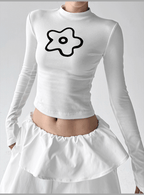 Abstract Flower Graphic Fitted Long - Sleeve Tee - COPPING THREADS - CT Select