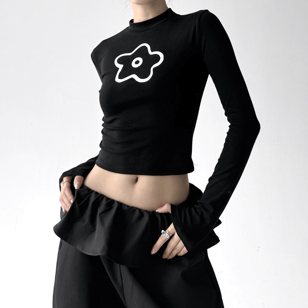 Abstract Flower Graphic Fitted Long - Sleeve Tee - COPPING THREADS - CT Select