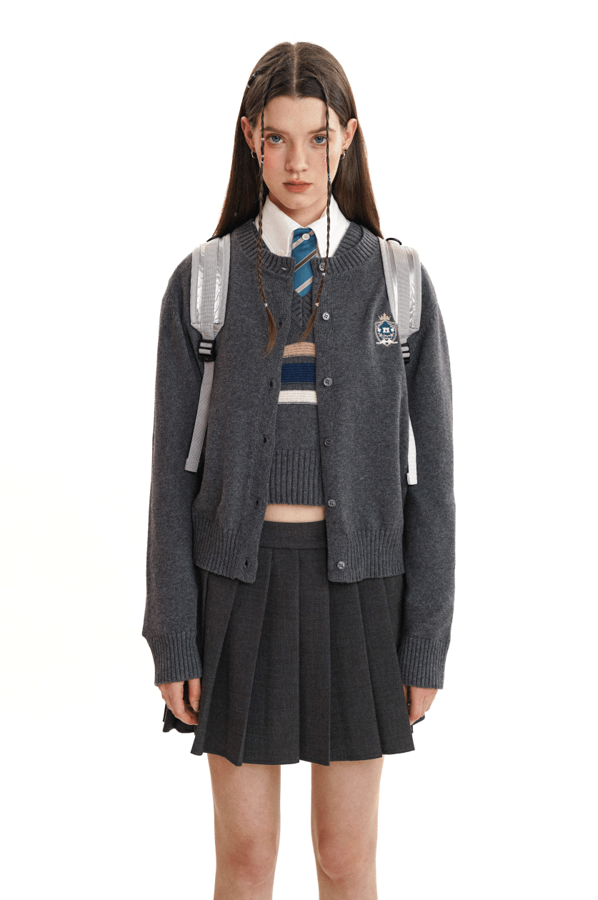 Academic Embroidered Badge Knitted Cardigan - COPPING THREADS - MOROMORO Main image