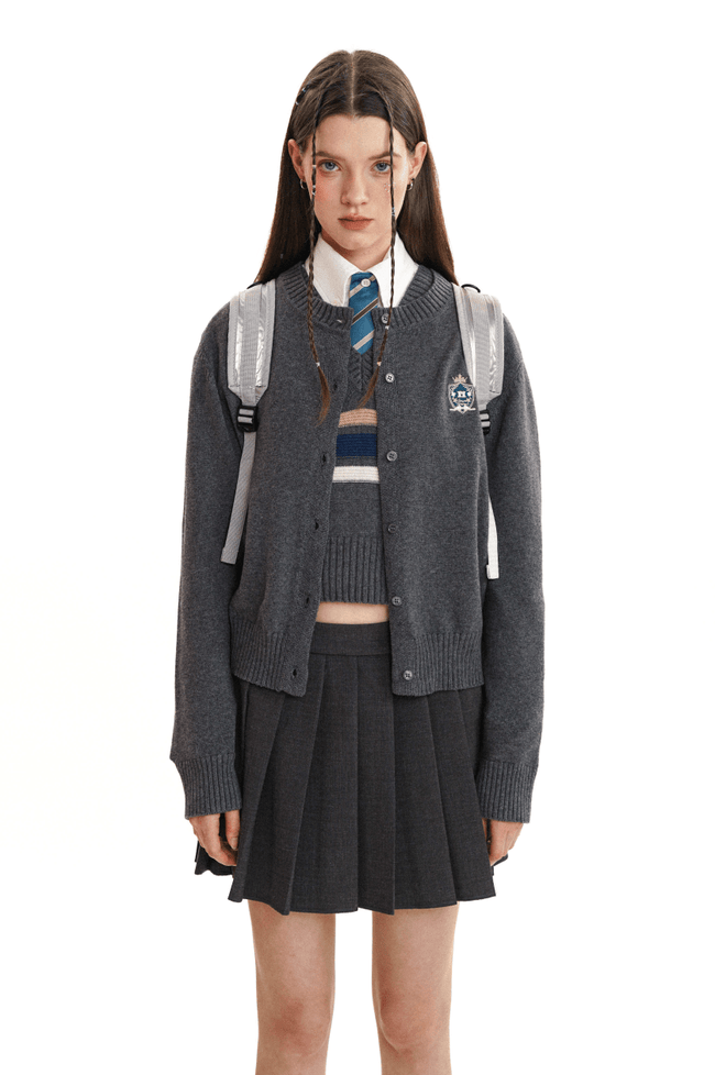 Academic Embroidered Badge Knitted Cardigan - COPPING THREADS - MOROMORO Hover Image