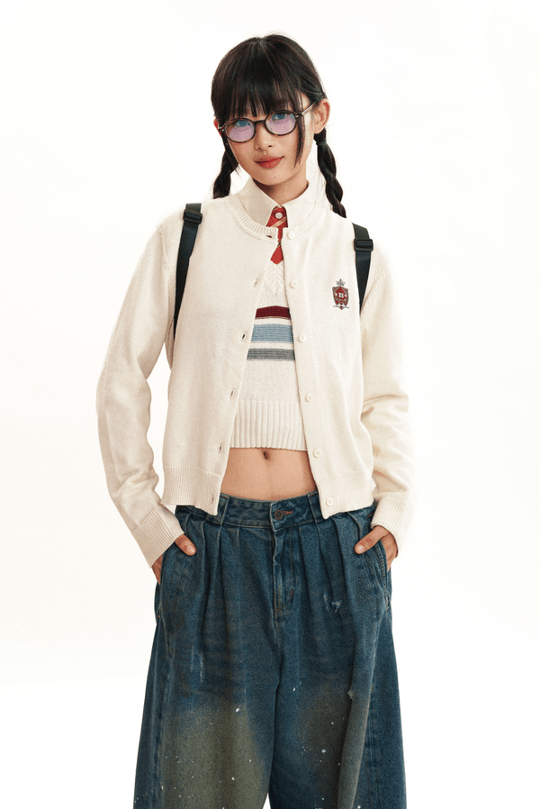 Academic Embroidered Badge Knitted Cardigan - COPPING THREADS - MOROMORO