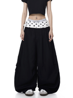 Polka Dot Fold-Over Waist Parachute Pants
