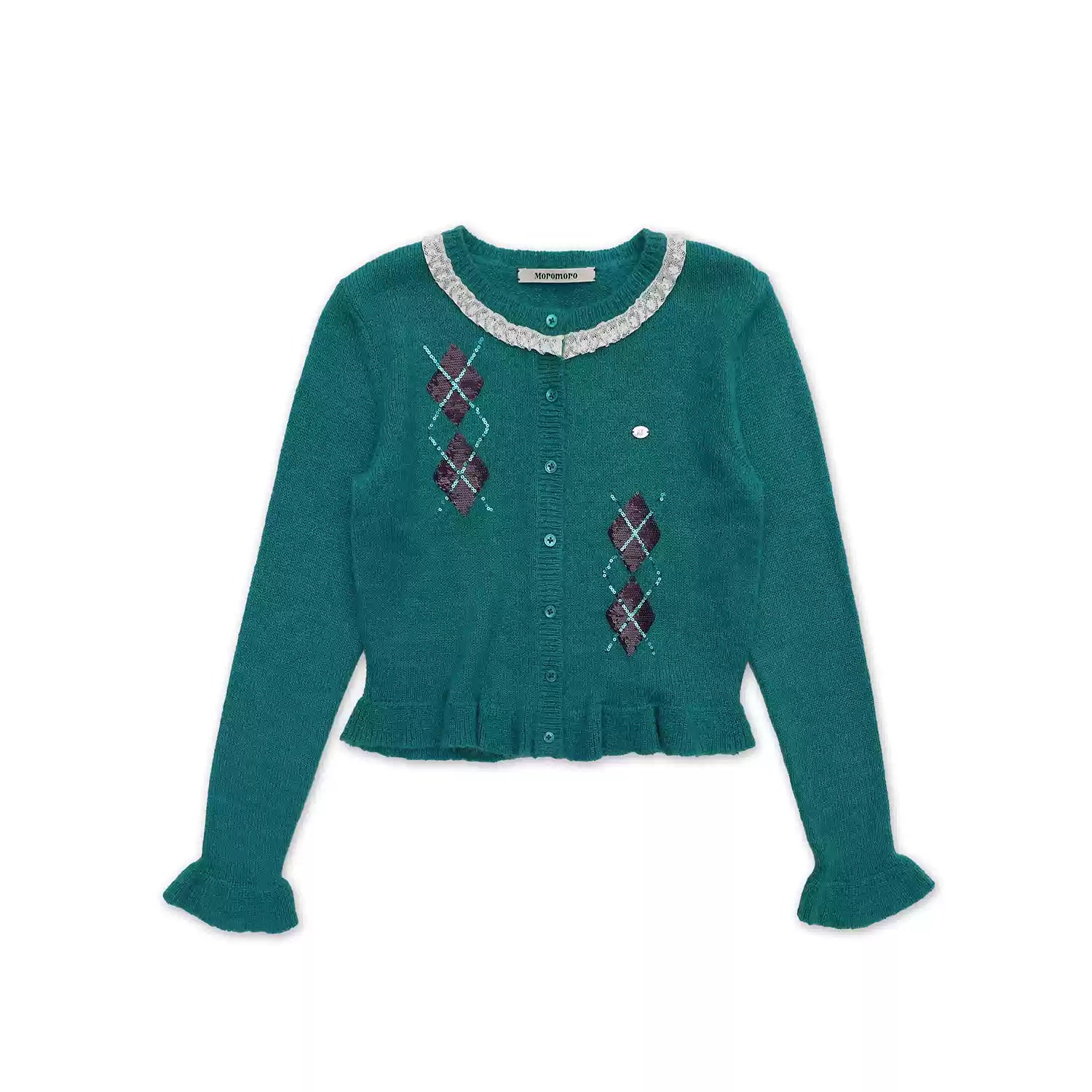 Alpaca Wool Sequin Embroidered Lace Trim Knit Cardigan - COPPING THREADS - MOROMORO