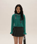 Alpaca Wool Sequin Embroidered Lace Trim Knit Cardigan - COPPING THREADS - MOROMORO