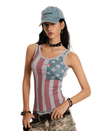 American Flag Print Ribbed Tank Top - COPPING THREADS - 0123Start
