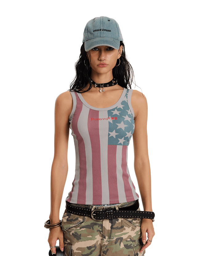 American Flag Print Ribbed Tank Top - COPPING THREADS - 0123Start Hover Image