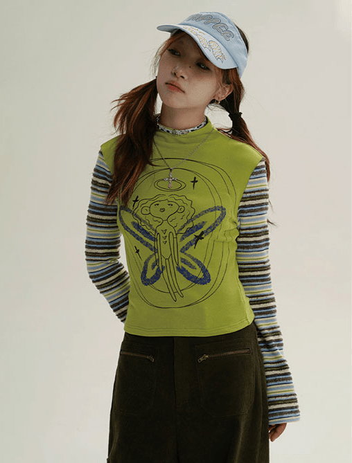 Angel Graphic Layered Mock Neck Tee - COPPING THREADS - CT Coquette