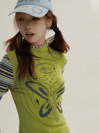 Angel Graphic Layered Mock Neck Tee - COPPING THREADS - CT Coquette