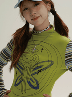 Angel Graphic Layered Mock Neck Tee - COPPING THREADS - CT Coquette