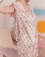 Angel Print Satin Pajama Set - COPPING THREADS - CT Dreamscape
