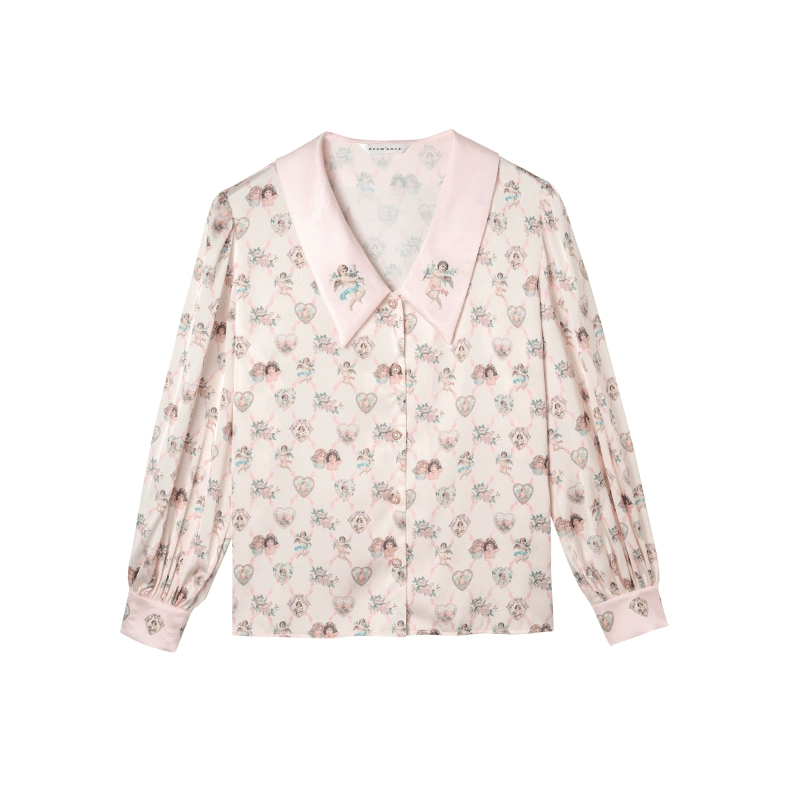 Angel Print Satin Pajama Set - COPPING THREADS - CT Dreamscape