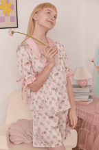 Angel Print Satin Pajama Set - COPPING THREADS - CT Dreamscape