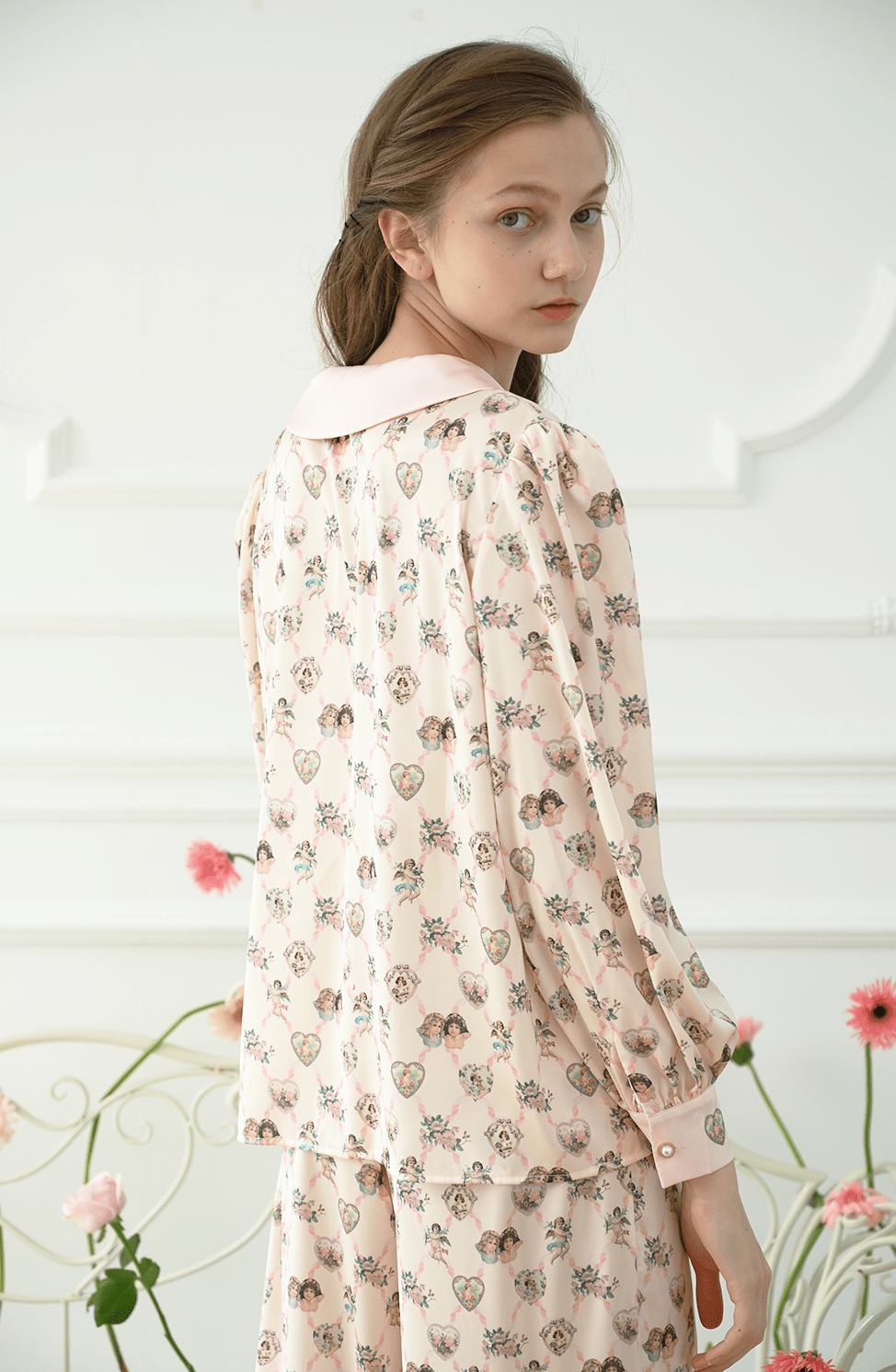 Angel Print Satin Pajama Set - COPPING THREADS - CT Dreamscape