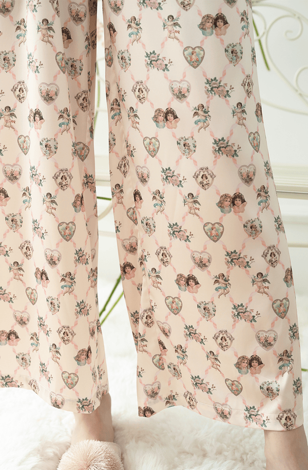Angel Print Satin Pajama Set - COPPING THREADS - CT Dreamscape