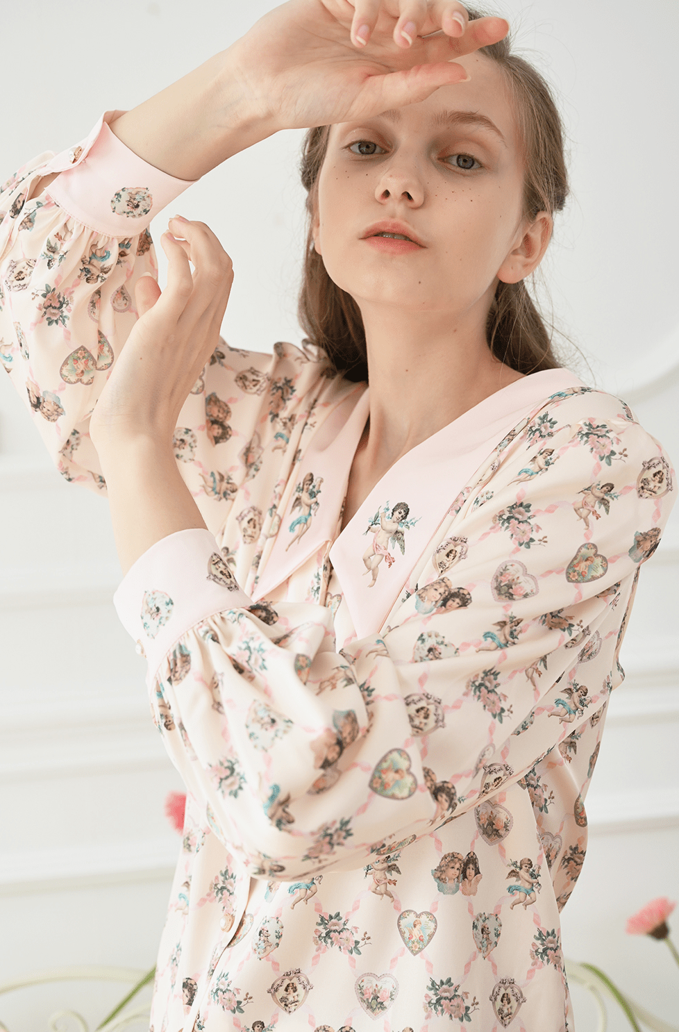 Angel Print Satin Pajama Set - COPPING THREADS - CT Dreamscape