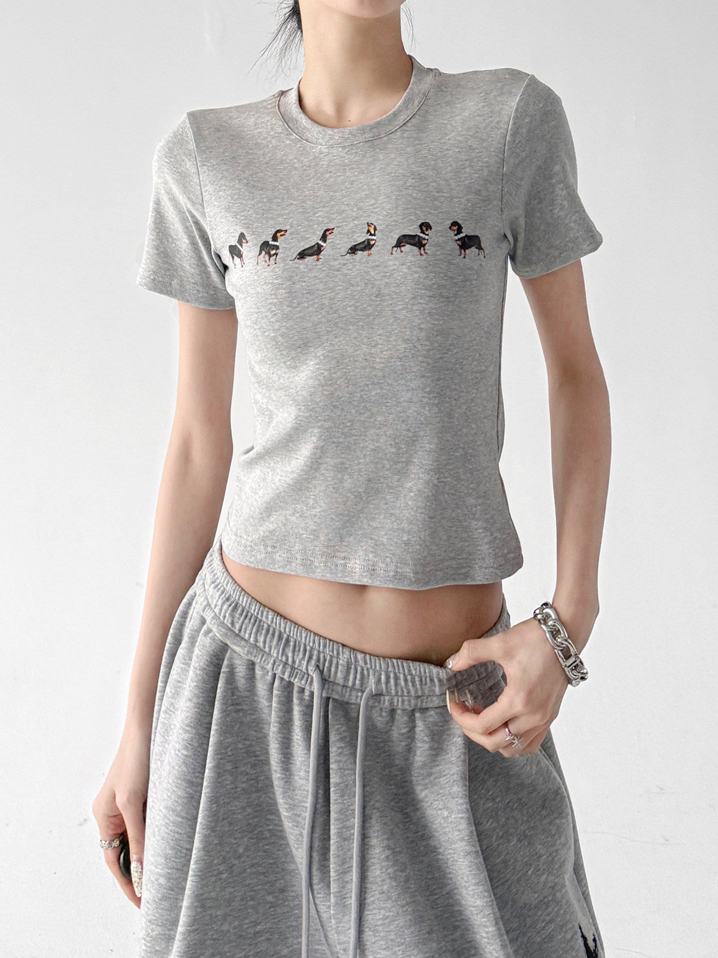 Animal Sequence Print Fitted Crop T-Shirt - CT6673 서브 이미지